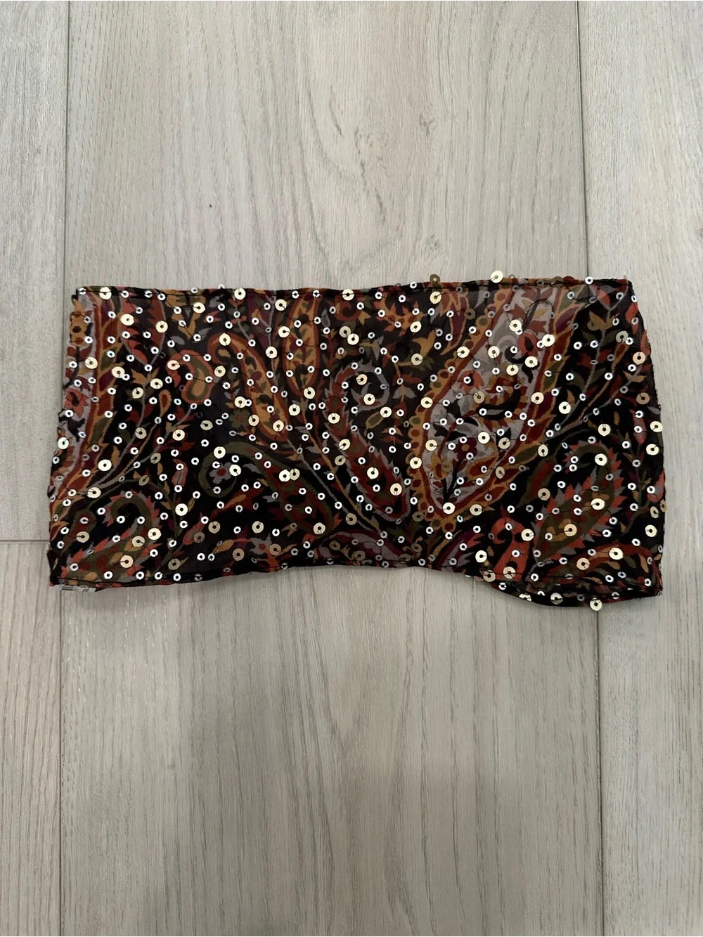 Free People Black Sequin Bandeau Top with Metallic Accents